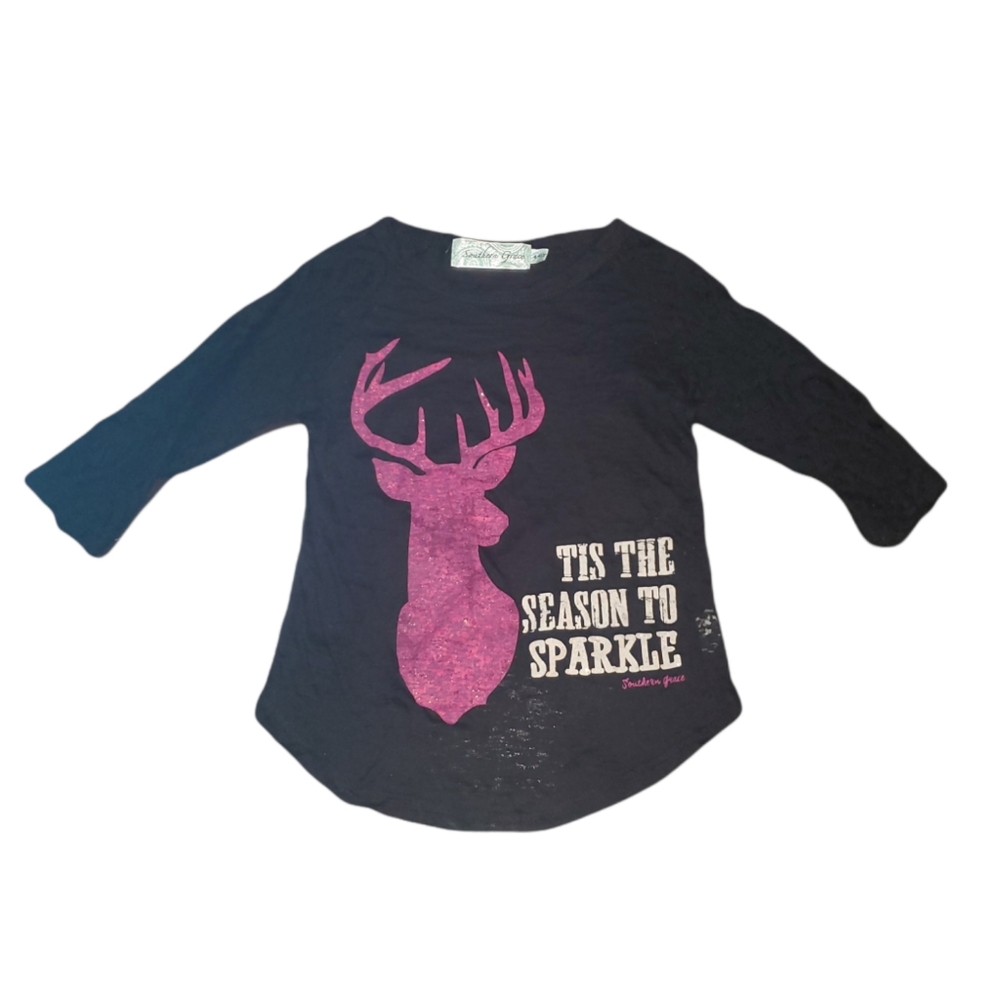 Southern Grace Girls 3/4 Lace Sleeve Top